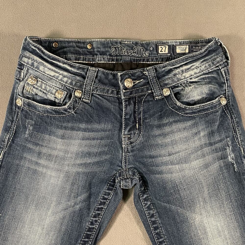 Miss Me Capri Crop Blue Jeans 27 x 16.5 Flap Pocket Bling JE5427C2 - Picture 6 of 13